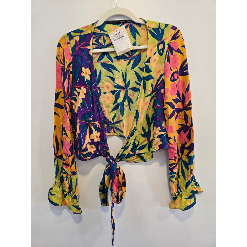 Oh, Boy! Beautiful Tropical Tie Crop Top Size M NWT